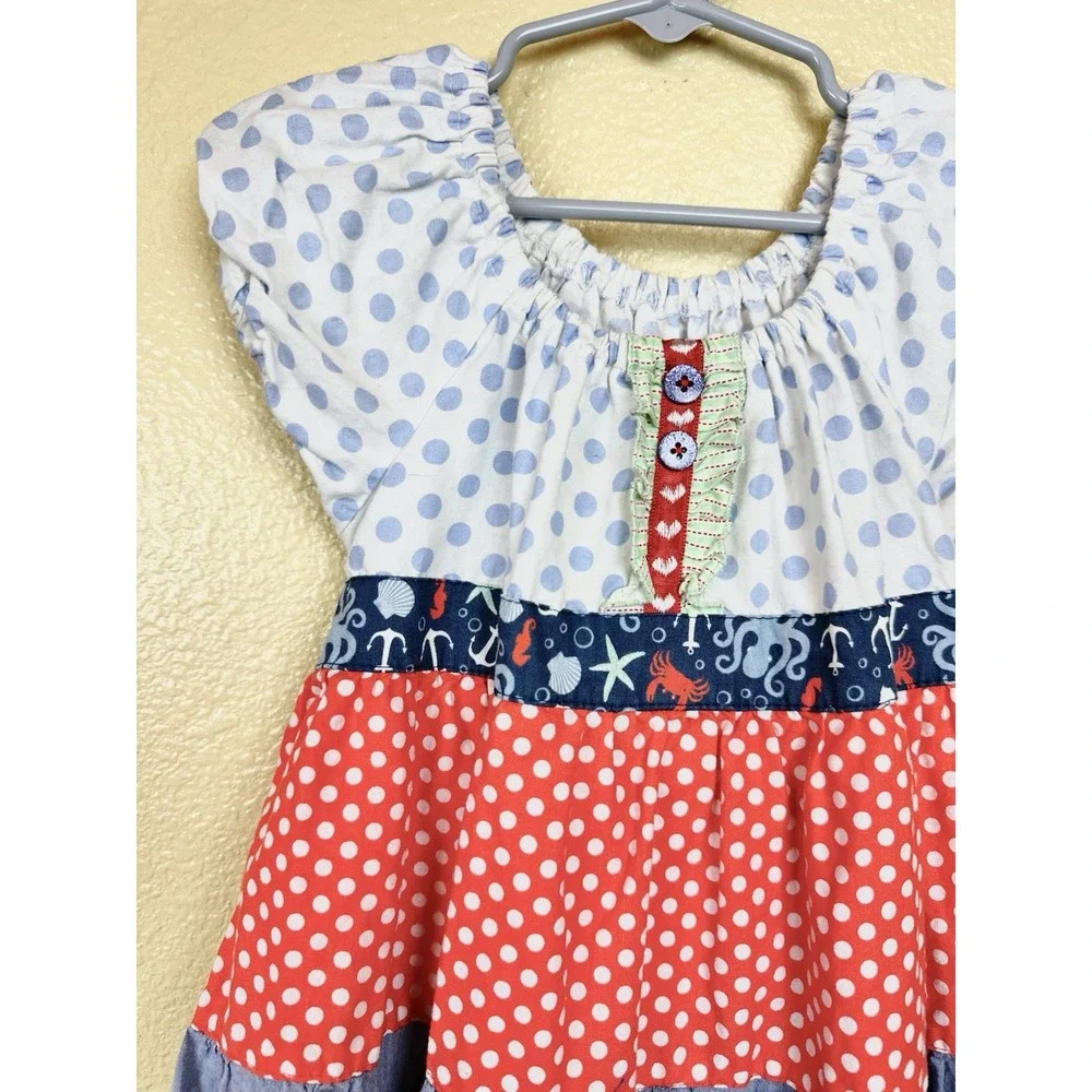 Matilda Jane Girls Platinum Nautical Sailing Dress Size 6 Patriotic Sea Twirl